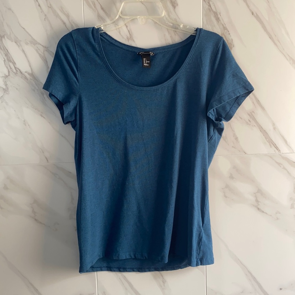 blue scoop neck top